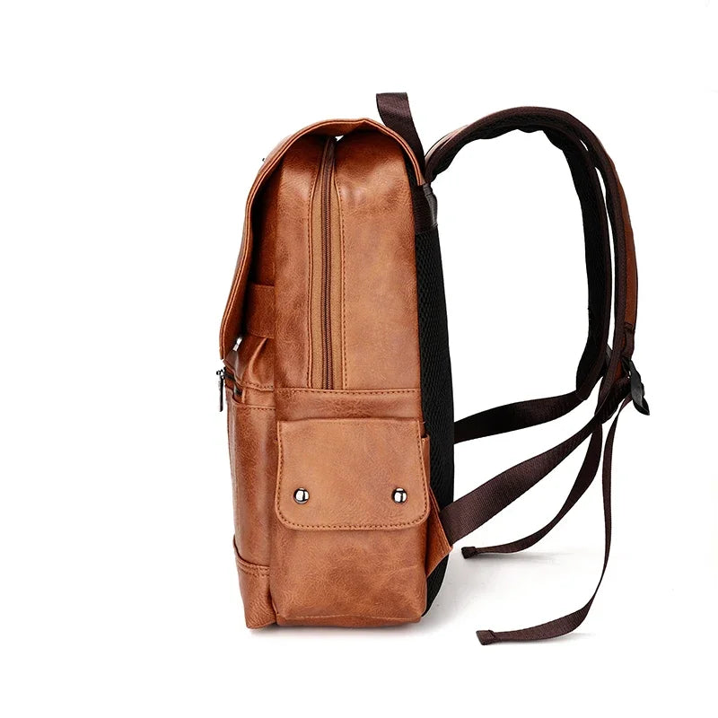 Mochila Business Casual Cuero PU Negra - Escuela Viaje Fashion Hombro Vintage Hombre