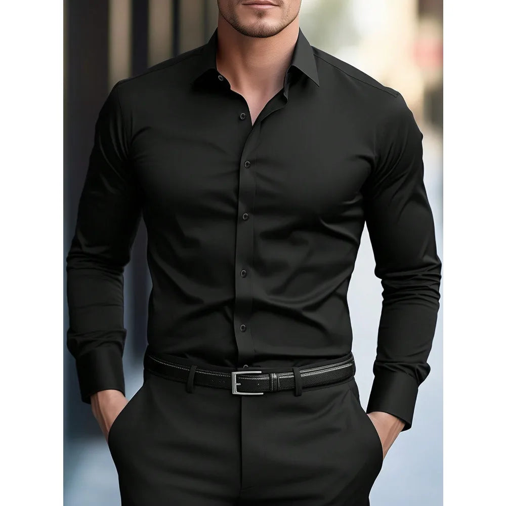 Camisa Blanca Formal Hombre Manga Larga Elástica