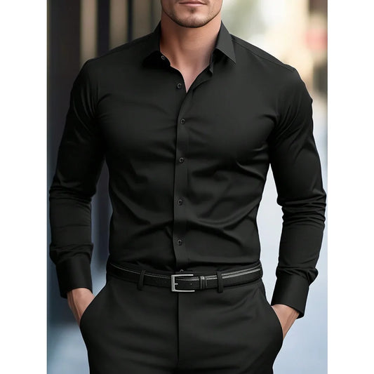 Camisa Blanca Formal Hombre Manga Larga Elástica