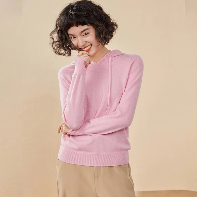 Sudadera Mujer Cashmere Capucha 100% - Pullover Punto Otoño Invierno Lujo