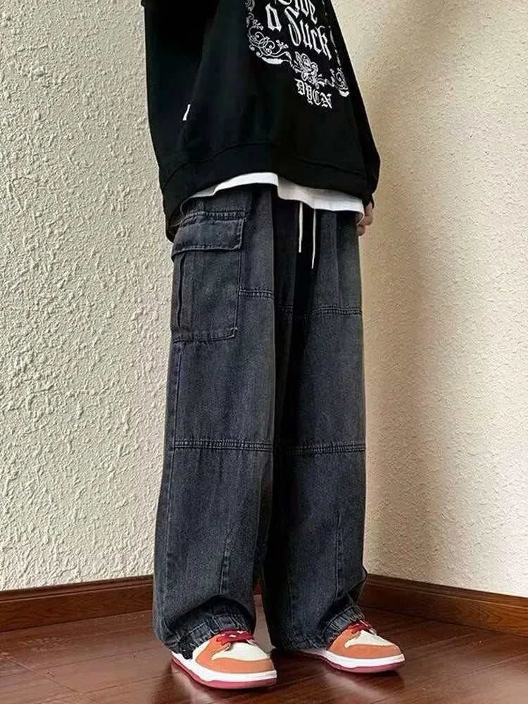 Vaqueros Cargo Y2K Baggy para Hombre - Jeans Pierna Ancha Ajustables Hippie Streetwear