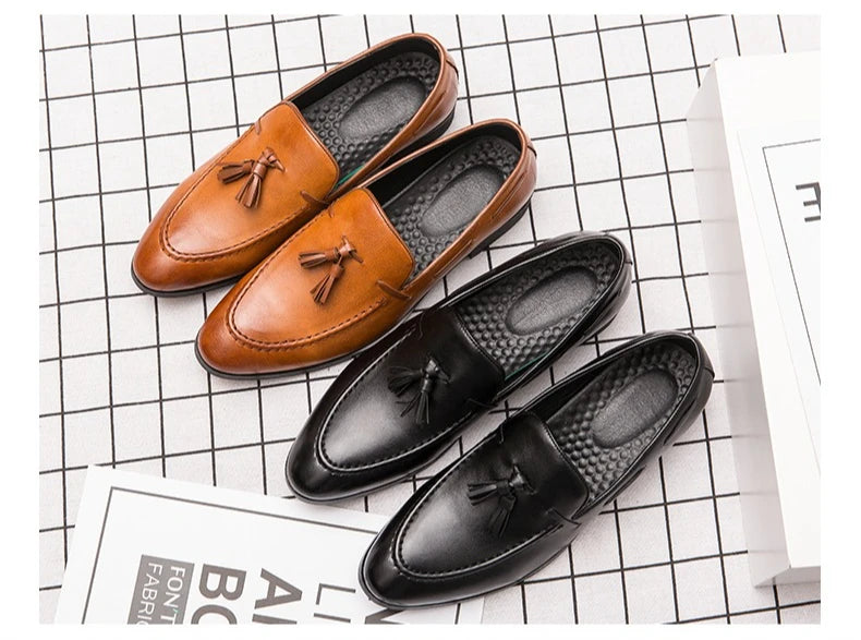 Zapatos Boda Hombre Loafers Borlas - Cuero Slip-On Vestir Business Estilo Británico Formal