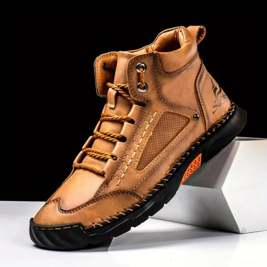 Botines Cuero Hombre Tobillo - Botas Outdoor Casual Vintage Suaves Planas Cordones Tallas Grandes