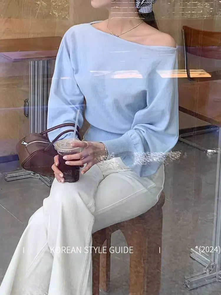 Jersey Mujer Cuello Barco Hombros Descubiertos - Manga Larga Punto Primavera