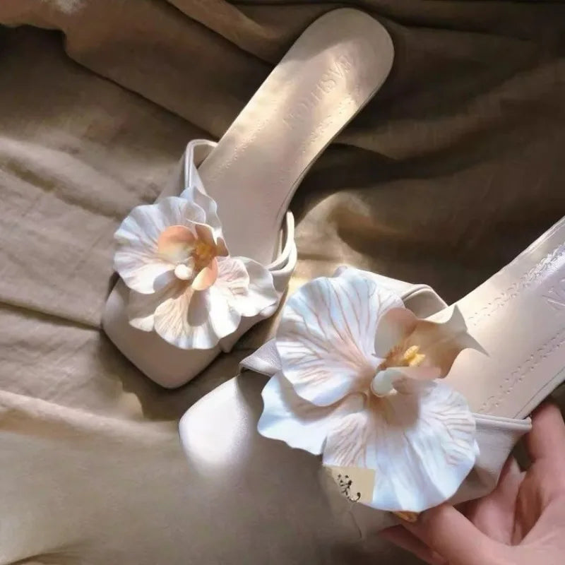 Sandalias Elegantes Mujer 2025 - Zapatos Tacón Alto Flores Fashion Casual