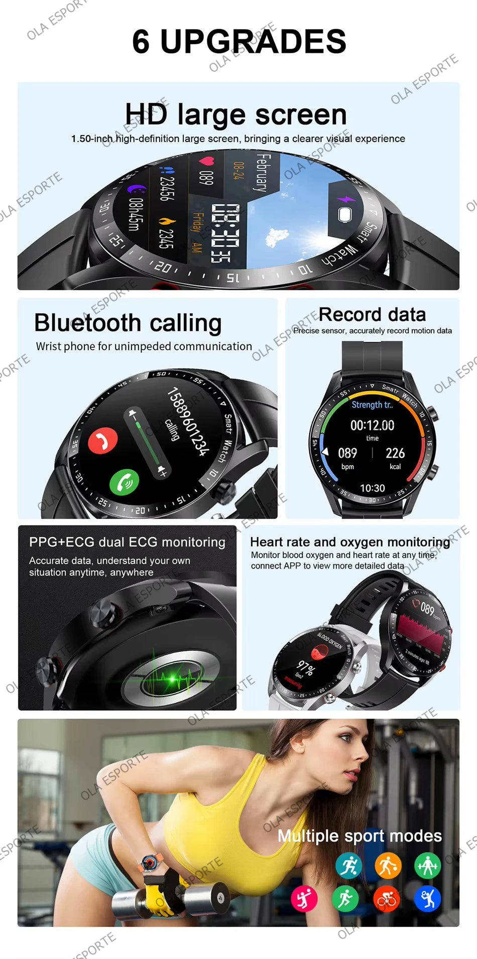 Smartwatch 2025 AMOLED Hombre Mujer - Pantalla Táctil Completa Bluetooth Llamadas 5ATM Deportivo