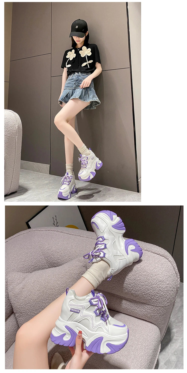 Sneakers Walking Mujer Plataforma Chunky - Zapatillas Piel 10CM Cuña Invierno