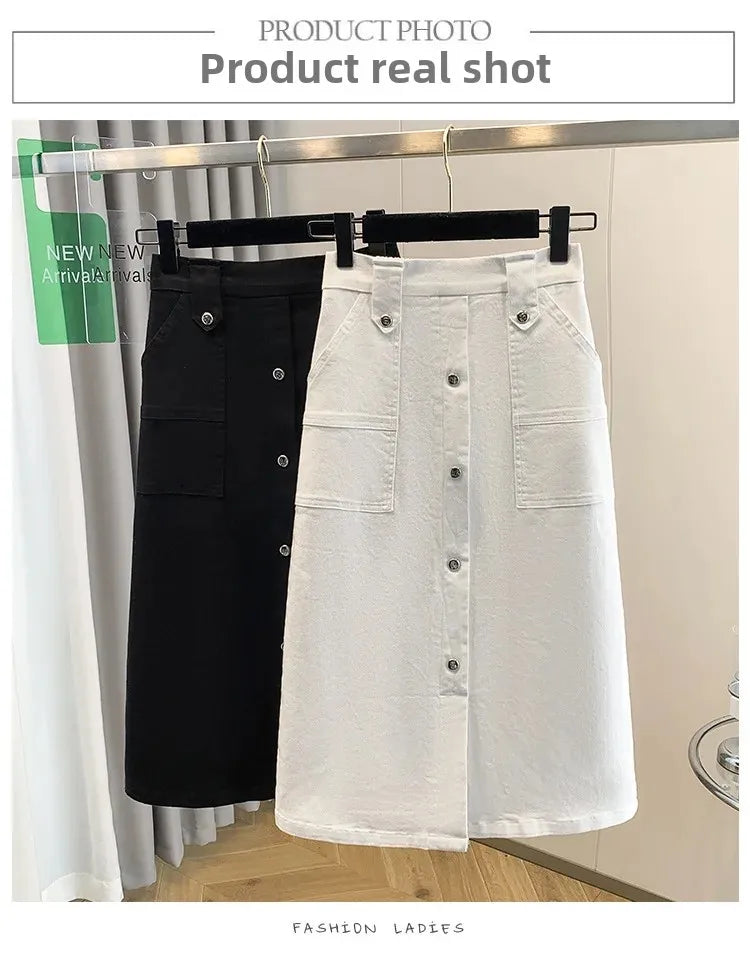 Falda Mujer Denim Tallas Grandes Primavera - Midi Cintura Alta Elástica