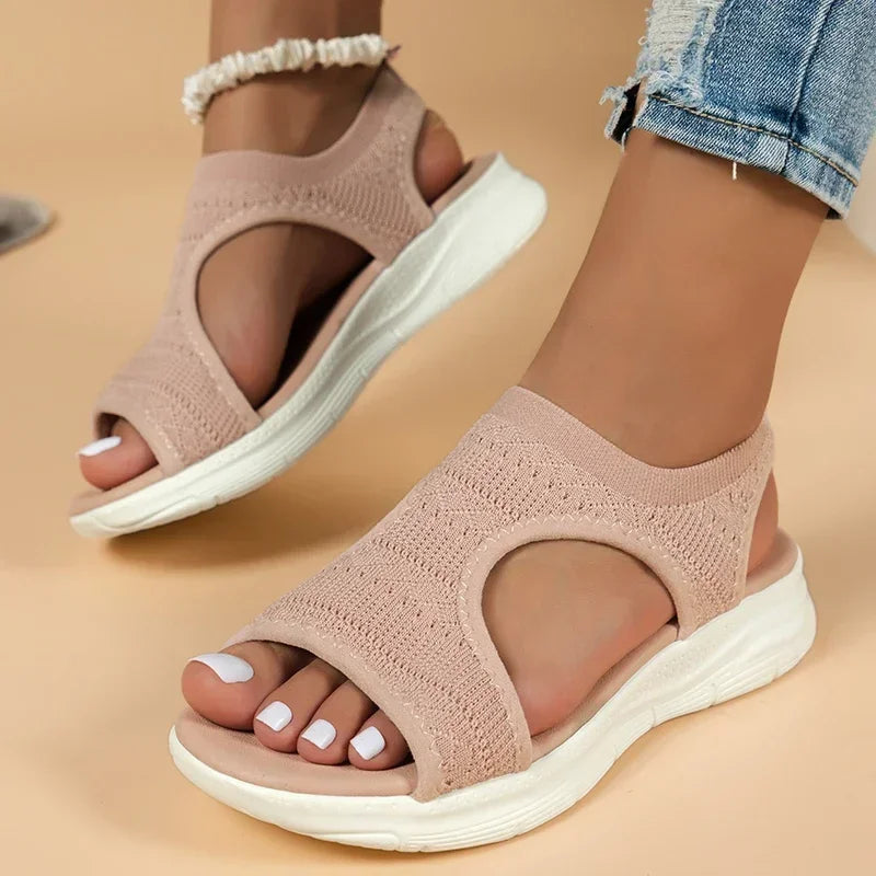 Sandalias Cuña Mujer Casual - Zapatos Tejidos Punta Abierta Planas Outdoor Talla Grande