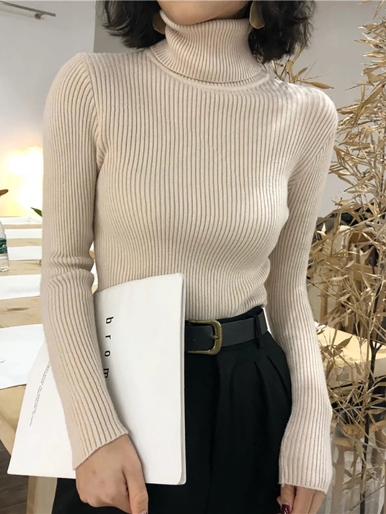 Jersey Cuello Alto Mujer 2025 - Suéter Coreano Slim Otoño Invierno