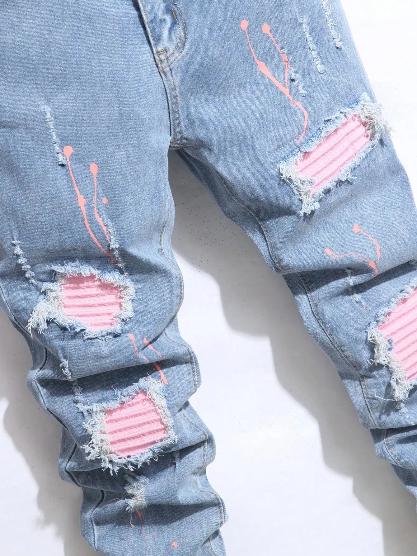 Vaqueros Rotos Hombre Skinny Hip Hop - Jeans Stretch Slim Denim Patchwork Negro Azul Jogging