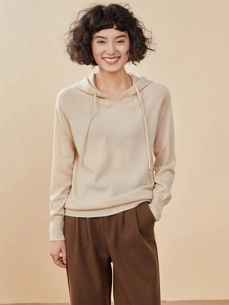 Sudadera Mujer Cashmere Capucha 100% - Pullover Punto Otoño Invierno Lujo