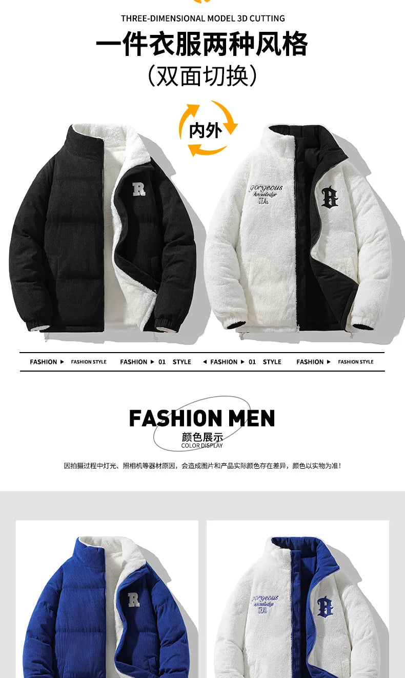 Chaqueta Hombre Invierno Pana Cordero - Parka Denim Outdoor Cálida Holgada