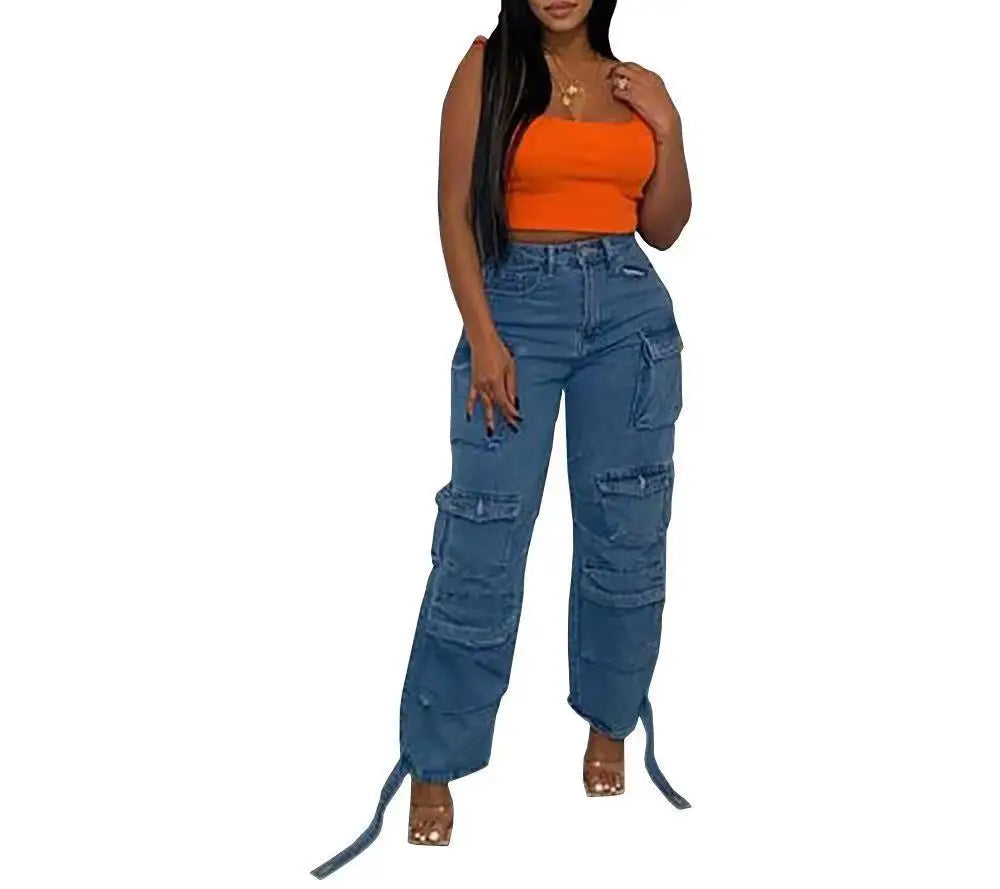 Jeans Cargo Mujer Europeos - Pantalón Multibolsillos Primavera