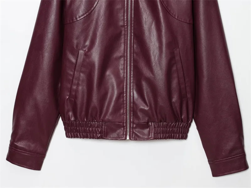 Chaqueta Cuero Mujer Burgundy - Chaqueta Retro Americana 2025