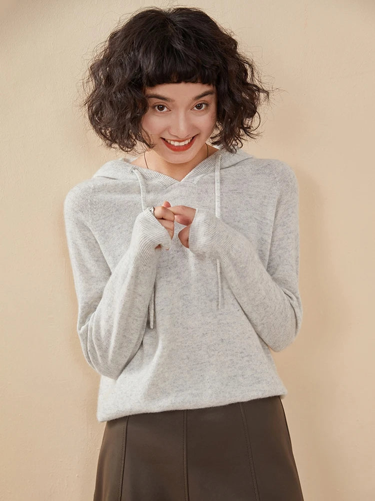 Sudadera Mujer Cashmere Capucha 100% - Pullover Punto Otoño Invierno Lujo