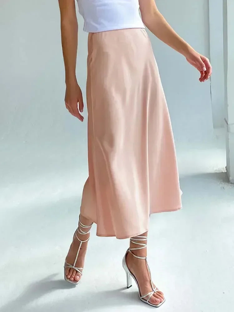 Falda Satén Mujer Púrpura Elegante - Falda Línea A Cintura Alta Fashion 2025