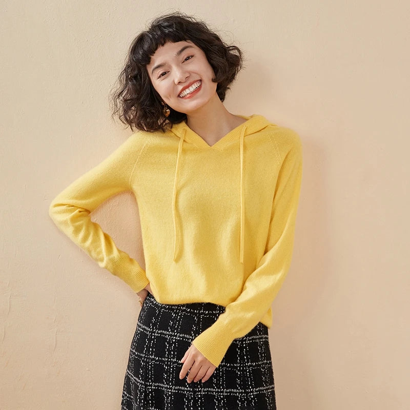 Sudadera Mujer Cashmere Capucha 100% - Pullover Punto Otoño Invierno Lujo