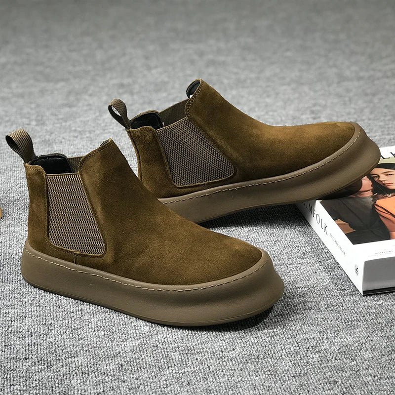 Botines Hombre Ante Suela Gruesa - Retro Otoño Invierno Cómodos Fashion Aumentan Altura Casual Jóvenes
