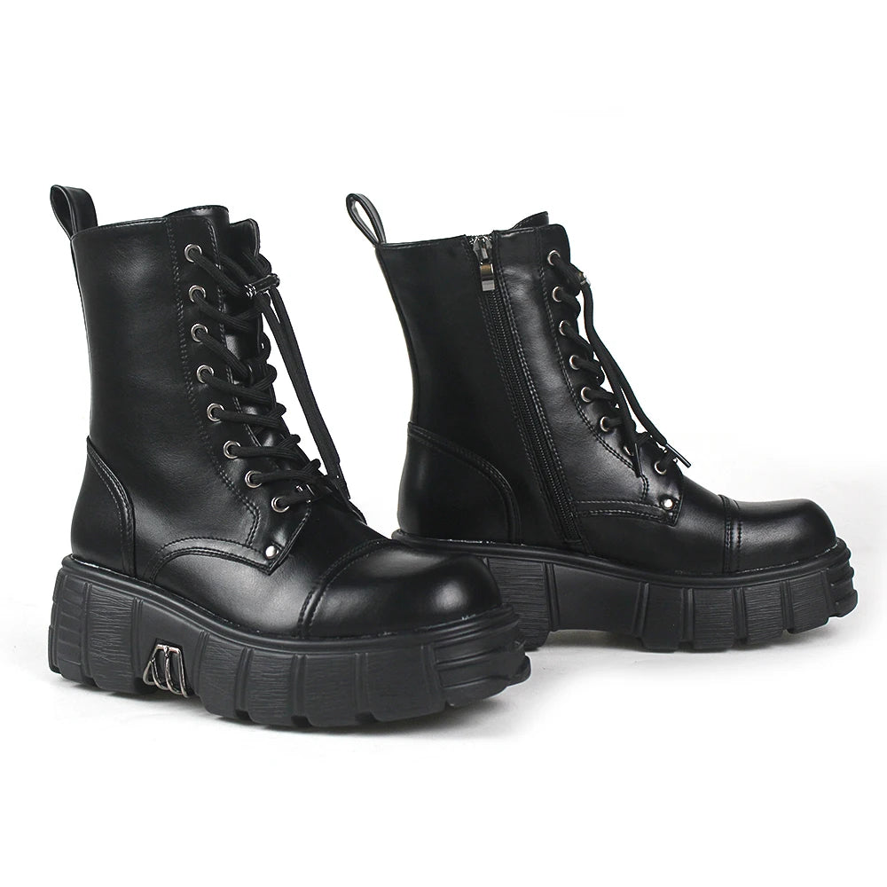 Botas Tobillo Mujer 2024 Punk Plataforma - Rock Cordones Retro Chunky