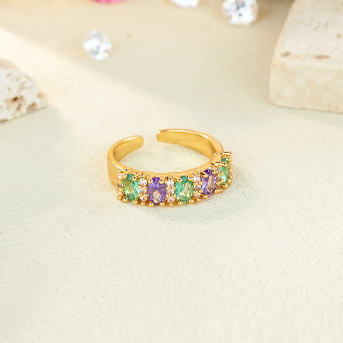 Anillo Circonita Arcoíris Mujer - Acero Inoxidable Dorado Boda 2025