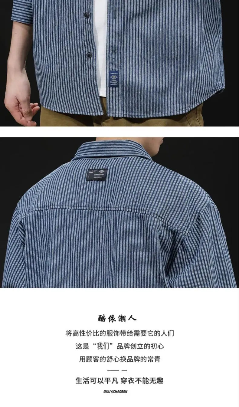 Camisa Denim Hombre Retro Trabajo - Casual Chaqueta Primavera Otoño Azul Manga Larga