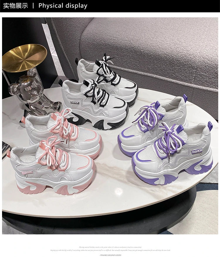 Sneakers Walking Mujer Plataforma Chunky - Zapatillas Piel 10CM Cuña Invierno