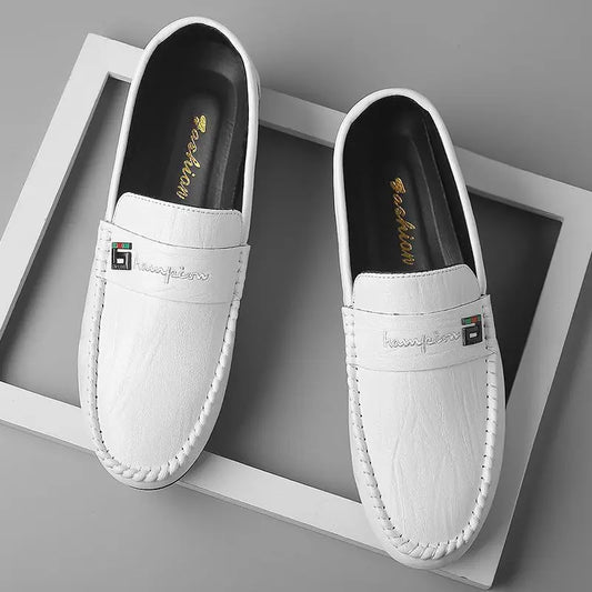 Mocasines Hombre Blancos Cuero - Vestir Casual Slip-On Primavera Otoño Designer