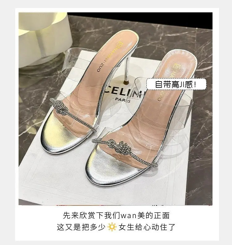 Sandalias Cristal Mujer Gladiador - Zapatos Tacón Alto Correa Tobillo Sexy Fiesta