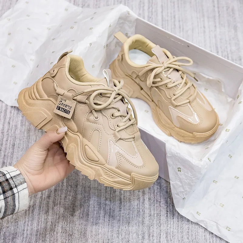 Sneakers Chunky Piel Mujer 2025 - Zapatillas Luxury Running Vulcanizadas