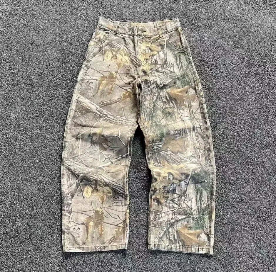 Vaqueros Hombre Camuflaje Pierna Ancha - Pantalones Sueltos Oversize Retro Streetwear
