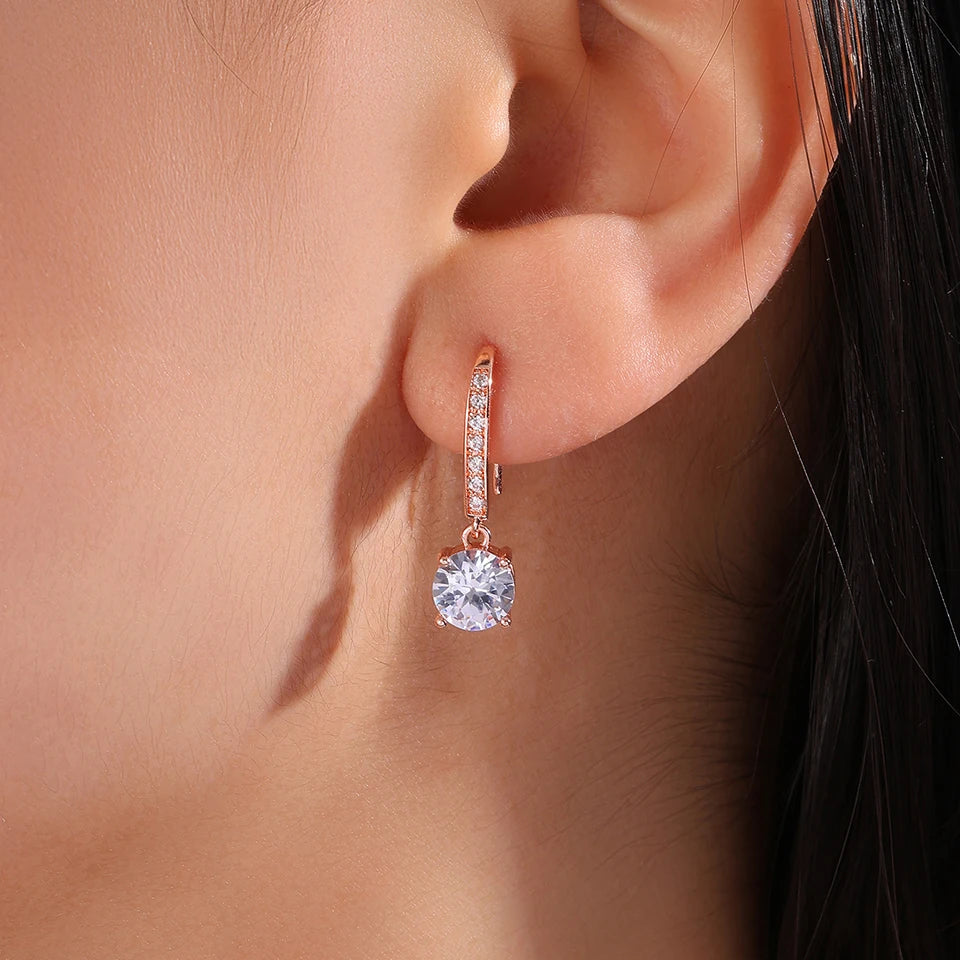 Pendientes Gancho Circonita Redonda - Minimalistas Elegantes Mujer