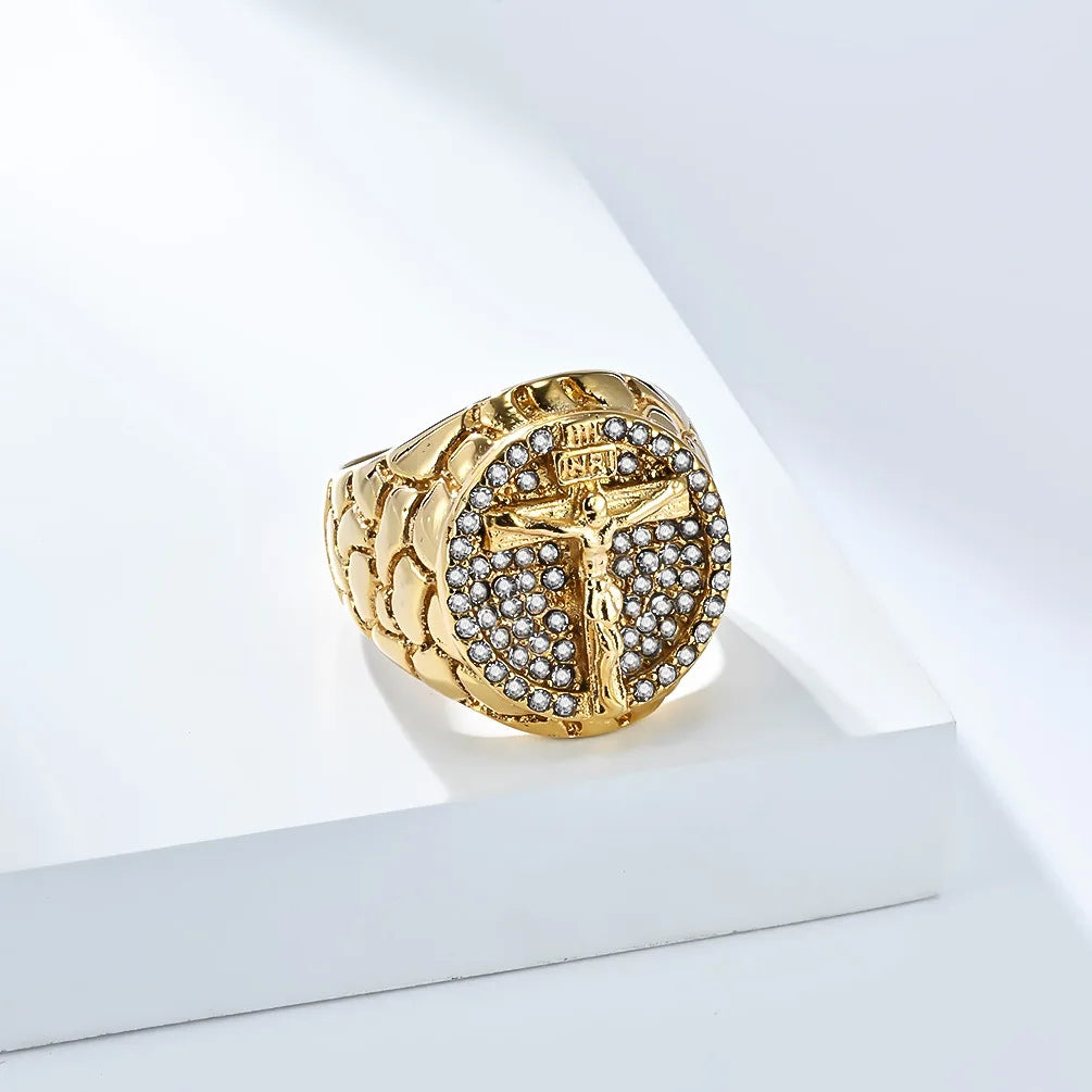 Anillo Jesús Hombre - Acero Inoxidable con Moissanita