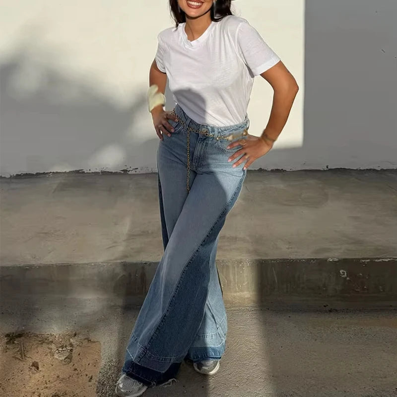 Jeans Baggy Mujer Pierna Ancha - Pantalón Denim Cintura Alta Azul