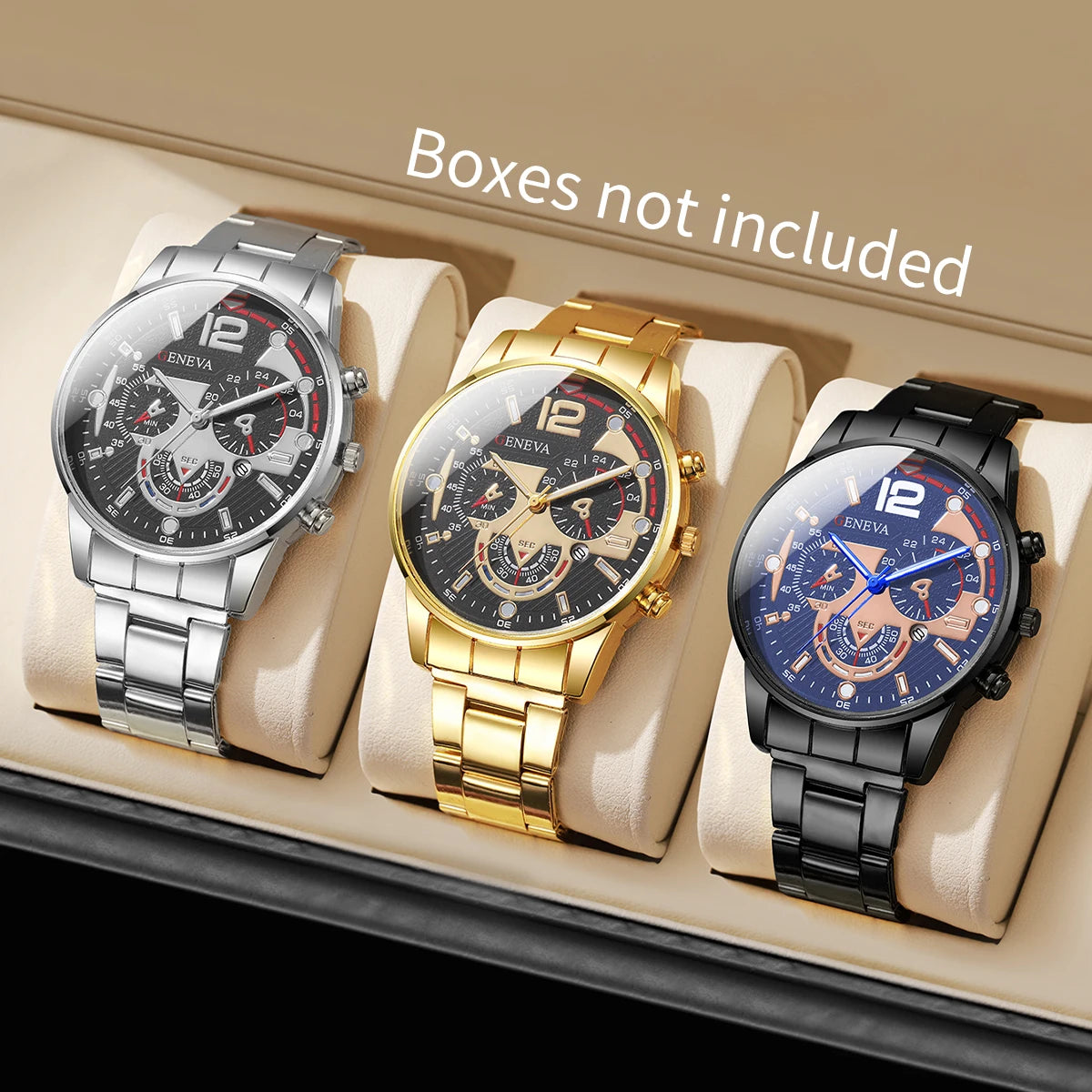 Set 3 Relojes de Cuarzo para Hombre - Pack Business Luxury Resistente al Agua