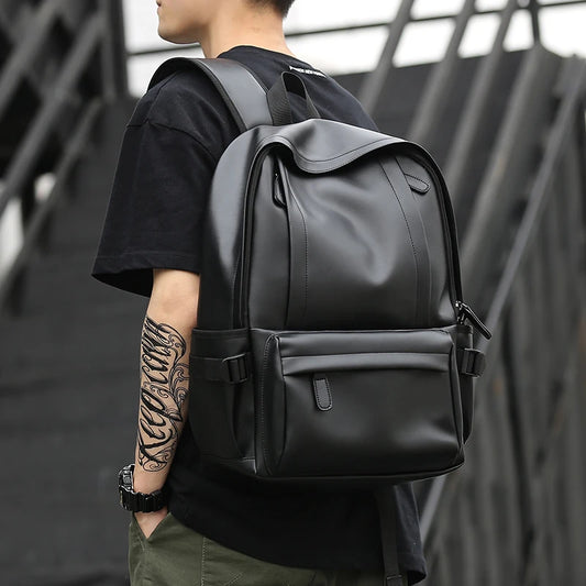 Mochila Cuero Hombre Laptop 14 Pulgadas - Viaje Business Puerto USB Resistente al Agua Daypack