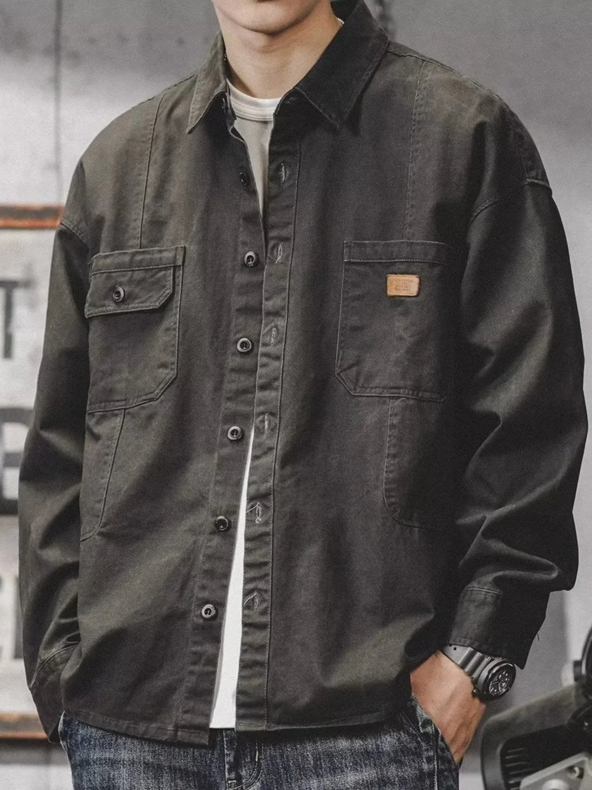 Camisa Hombre Trabajo Workwear - Manga Larga Casual Resistente Oficina Outdoor Primavera Otoño Tendencia Japonesa