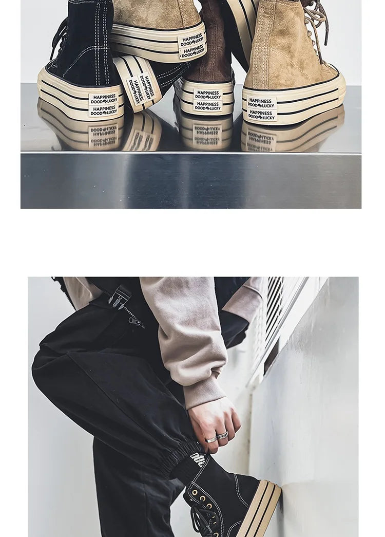 Sneakers Hombre Ante High-Top - Casual Vintage Marrón Botines Tobillo Suela Gruesa Tendencia Cordones