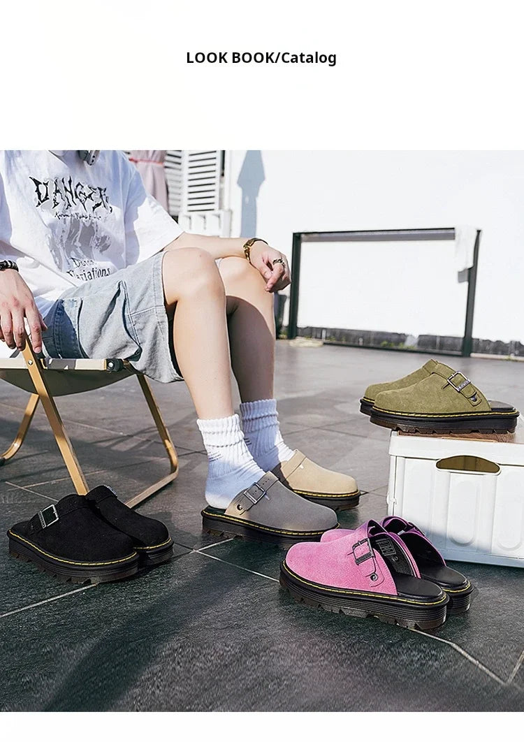 Zuecos Hombre Cuero Verano Moda - Sandalias Casual Playa Antideslizantes