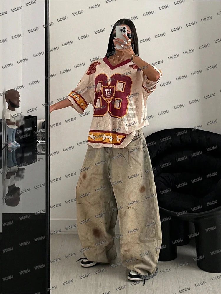 Camiseta Oversized Mujer Verano 2025 - Jersey Deportivo Streetwear Y2K