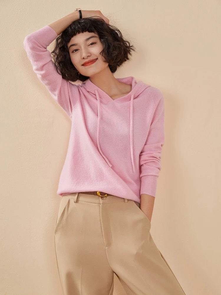 Sudadera Mujer Cashmere Capucha 100% - Pullover Punto Otoño Invierno Lujo