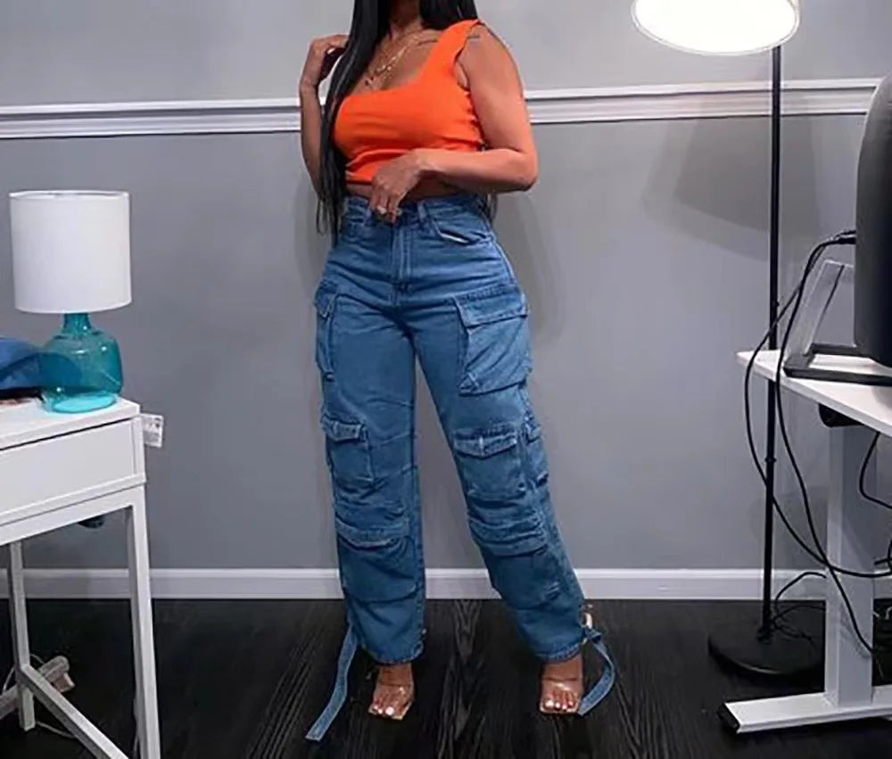 Jeans Cargo Mujer Europeos - Pantalón Multibolsillos Primavera