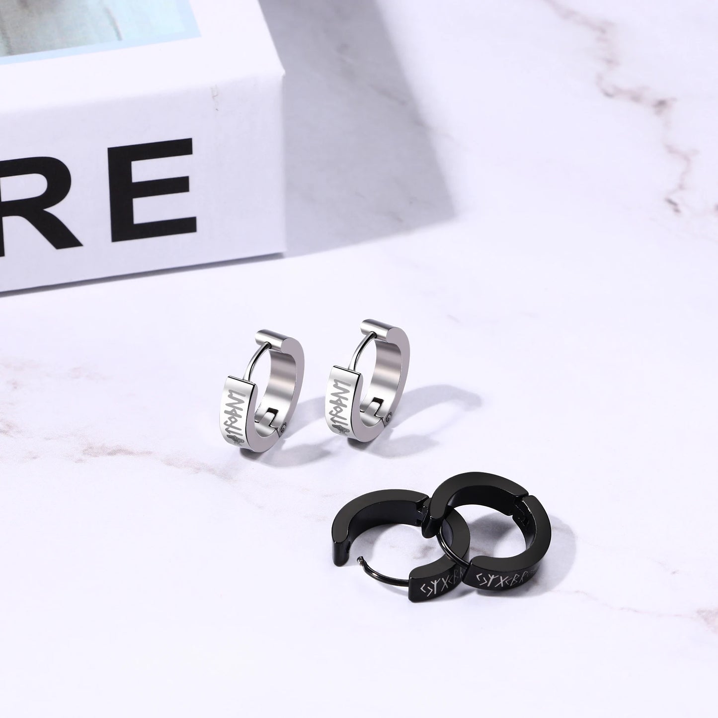 Pendientes Aro Runas Vikingas Unisex - Acero Inoxidable Hip-Hop