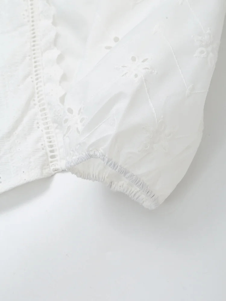 Blusa Mujer Bordado Blanca 2024 - Camisa Crop Manga Larga Streetwear