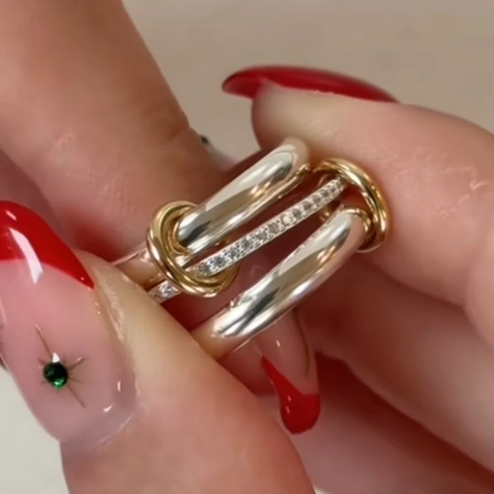 Set 3 Anillos Apilables Entrelazados - Acero Inoxidable Circonita Plata