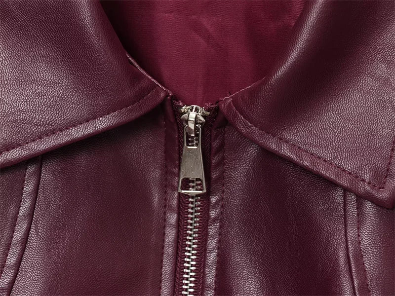 Chaqueta Cuero Mujer Burgundy - Chaqueta Retro Americana 2025