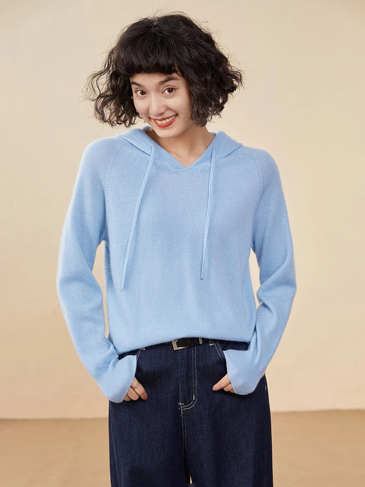 Sudadera Mujer Cashmere Capucha 100% - Pullover Punto Otoño Invierno Lujo