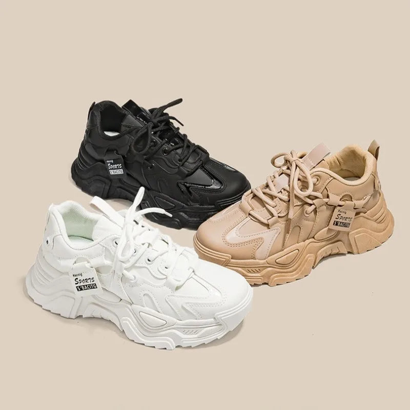 Sneakers Chunky Piel Mujer 2025 - Zapatillas Luxury Running Vulcanizadas