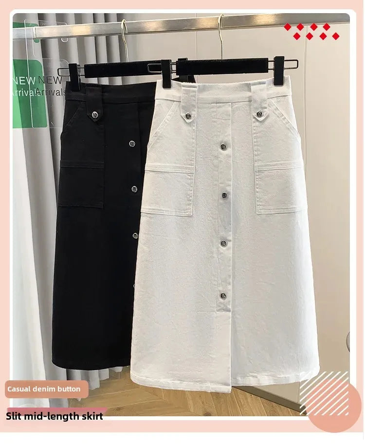 Falda Mujer Denim Tallas Grandes Primavera - Midi Cintura Alta Elástica