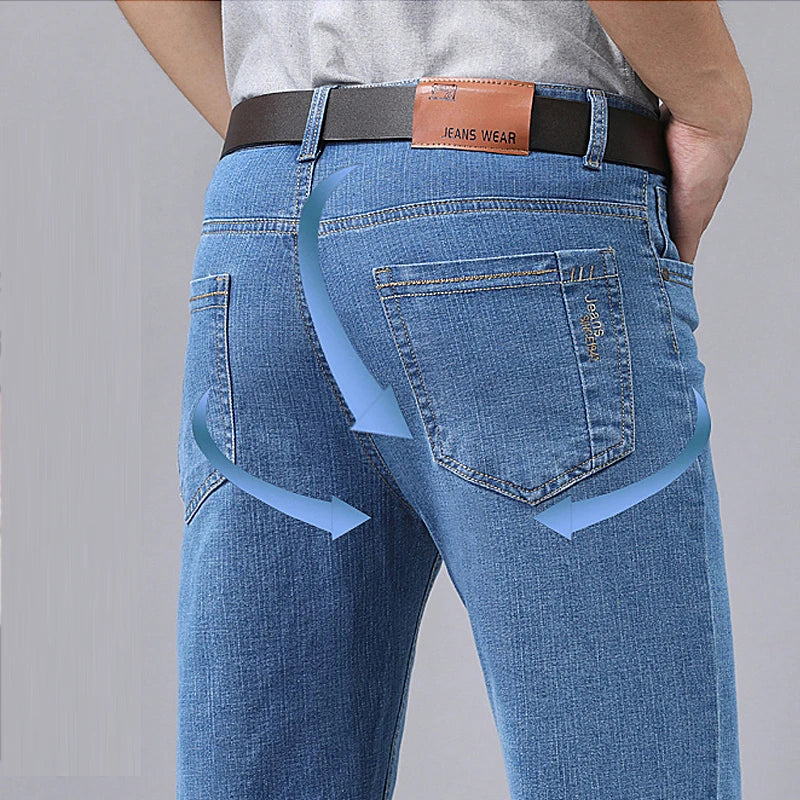 Vaqueros Hombre Verano Finos - Jeans Rectos Business Suaves Alta Calidad Trabajo